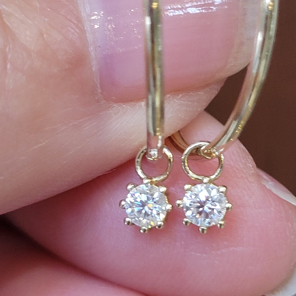 14k Solid Yellow Gold Charms (2) With Moissanite.